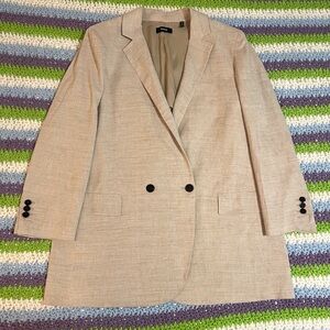 Theory Tan Linen Single-Breasted Blazer Size 12 EUC Beach Breezy Summer